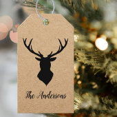 Rustic Black Deer | Kraft | Familienaam Cadeaulabel