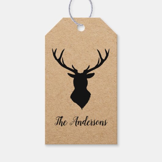 Rustic Black Deer | Kraft | Familienaam Cadeaulabel (Voorkant)