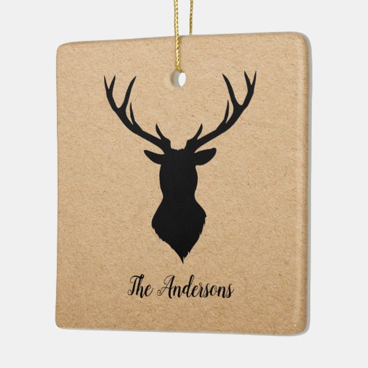 Rustic Black Deer | Kraft | Familienaam Keramisch Ornament (Links)