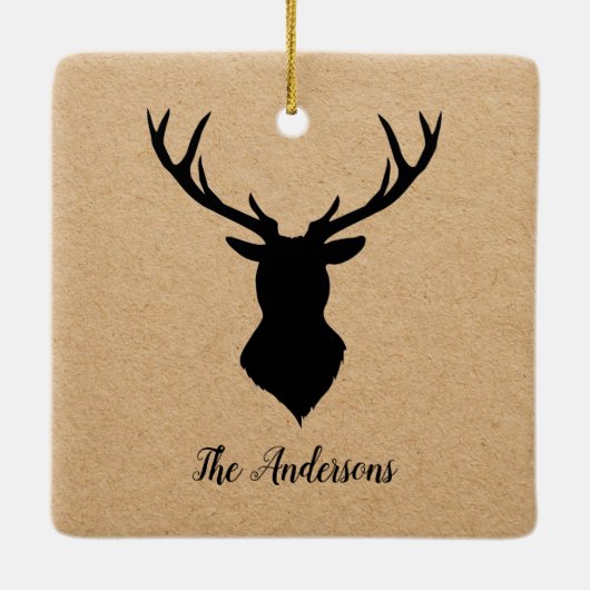 Rustic Black Deer | Kraft | Familienaam Keramisch Ornament (Achterkant)