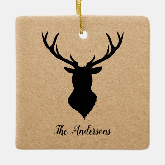 Rustic Black Deer | Kraft | Familienaam Keramisch Ornament (Voorkant)