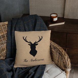 Rustic Black Deer   Kraft   Familienaam Kussen