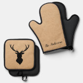 Rustic Black Deer | Kraft | Familienaam Ovenwant & Pannenlap Set (Voorkant / Achterkant)
