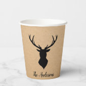 Rustic Black Deer | Kraft | Familienaam Papieren Bekers (Achterkant)