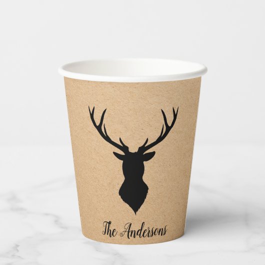 Rustic Black Deer | Kraft | Familienaam Papieren Bekers (Achterkant)
