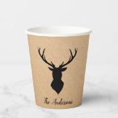 Rustic Black Deer | Kraft | Familienaam Papieren Bekers (Voorkant)