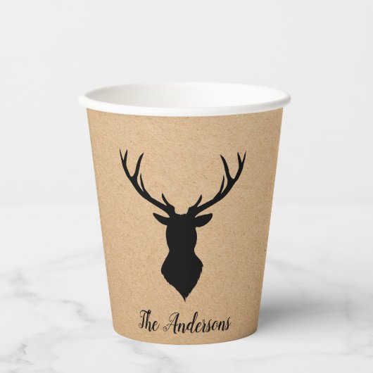 Rustic Black Deer | Kraft | Familienaam Papieren Bekers (Voorkant)