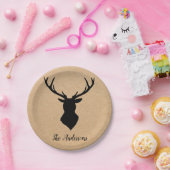 Rustic Black Deer | Kraft | Familienaam Papieren Bordje (Feest)