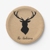 Rustic Black Deer | Kraft | Familienaam Papieren Bordje (Voorkant)