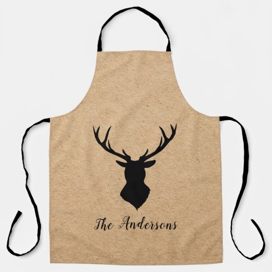 Rustic Black Deer | Kraft | Familienaam Schort (Voorkant)