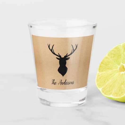 Rustic Black Deer | Kraft | Familienaam Shot Glas (Voorkant)