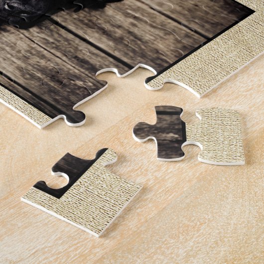 Rustic Black Dog Puppy 2 Photo Collage Legpuzzel (Zijkant)