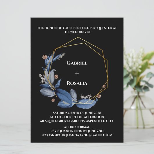 Rustic Black en Dusty Blue Wedding Invitations (Staand voorkant)