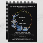 Rustic Black en Dusty Blue Wedding Invitations (Voorkant / Achterkant)