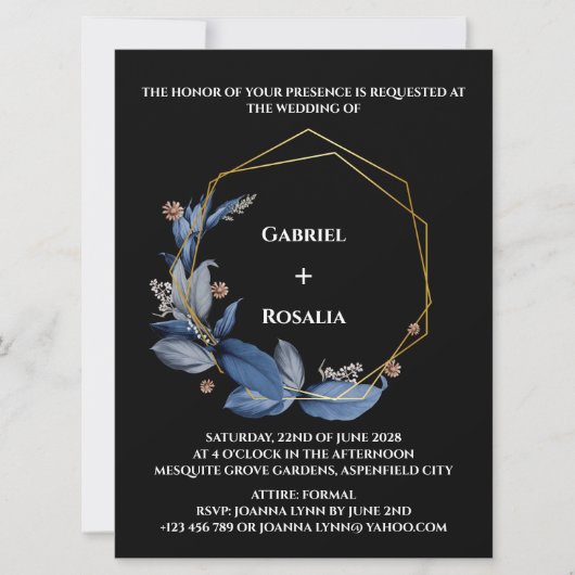 Rustic Black en Dusty Blue Wedding Invitations (Voorkant)