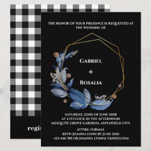 Rustic Black en Dusty Blue Wedding Invitations