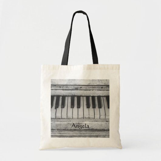 Rustic Black en White Piano-toetsenbordtoetsen Tote Bag (Voorkant)