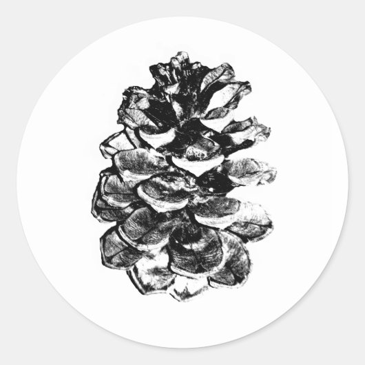 Rustic Black en White Pinecone Ronde Sticker (Voorkant)