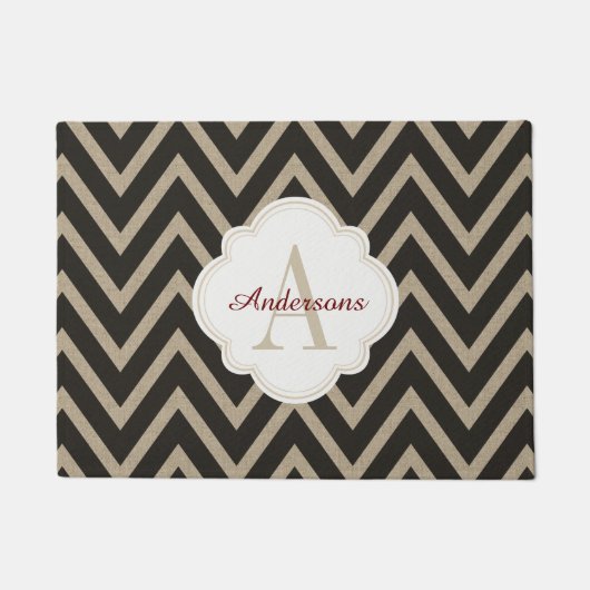 Rustic Black Faux Burlap Chevron Pattern Deurmat (Voorkant)