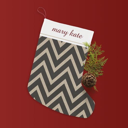 Rustic Black Faux Burlap Chevron Pattern Kleine Kerstsok