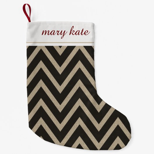 Rustic Black Faux Burlap Chevron Pattern Kleine Kerstsok (Voorkant)