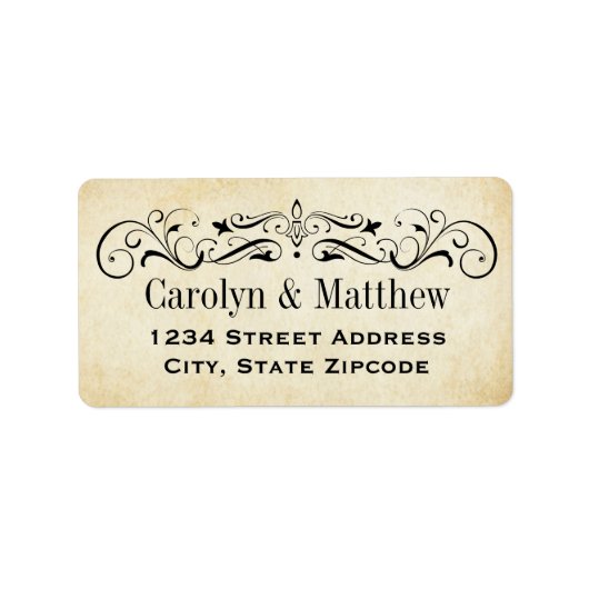 Rustic Black Flourish Wedding Address Etiket (Voorkant)