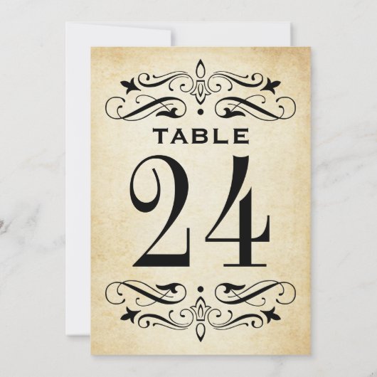  Rustic Black Flourish Wedding Table Number Kaart (Achterkant)