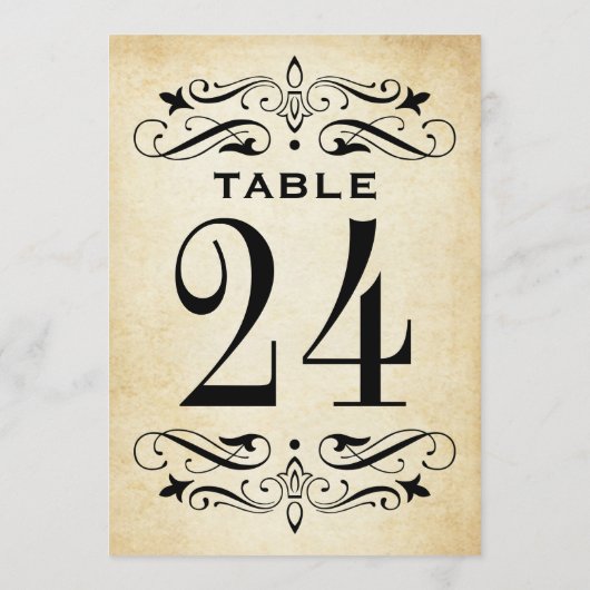  Rustic Black Flourish Wedding Table Number Kaart (Achterkant)