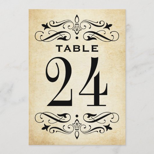 Rustic Black Flourish Wedding Table Number Kaart (Voorkant)