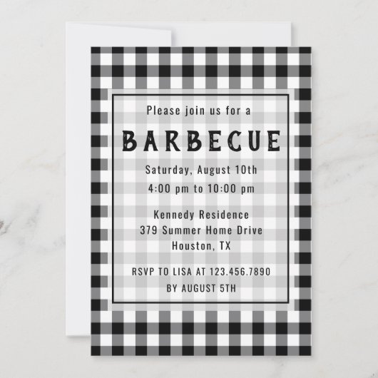 Rustic Black Gingham Farmhouse BBQ Party Kaart (Voorkant)