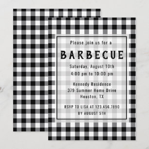 Rustic Black Gingham Farmhouse BBQ Party Kaart