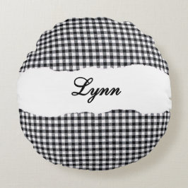 Rustic Black Gingham Personalized Name Rond Kussen
