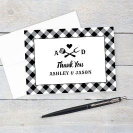 Rustic Black Gingham Plaid BBQ Wedding Monogram Bedankkaart