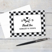 Rustic Black Gingham Plaid BBQ Wedding Monogram Bedankkaart