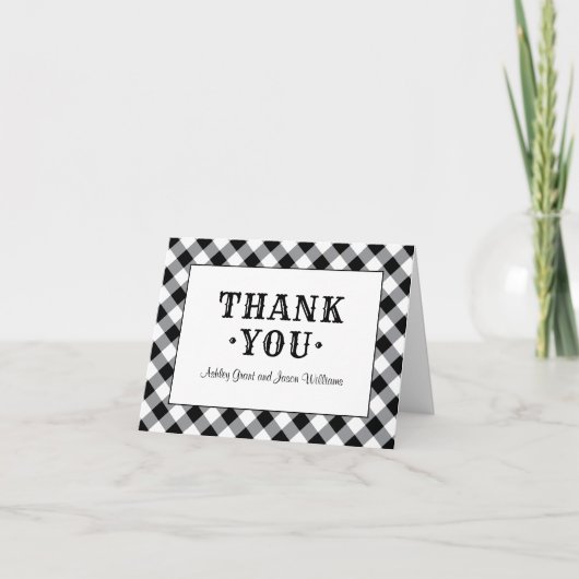 Rustic Black Gingham Pset Wedding Monogram Bedankkaart (Voorkant)
