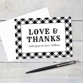 Rustic Black Gingham Pset Wedding Monogram Bedankkaart