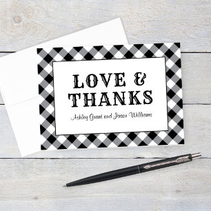 Rustic Black Gingham Pset Wedding Monogram Bedankkaart