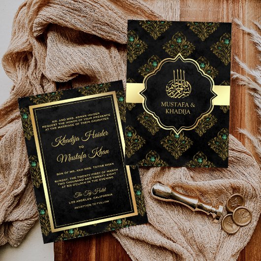  Rustic Black Gold Damask moslim Weduwschap Kaart