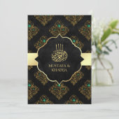  Rustic Black Gold Damask moslim Weduwschap Kaart (Staand voorkant)