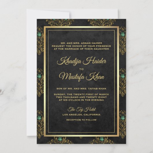 Rustic Black Gold Damask moslim Weduwschap Kaart (Achterkant)