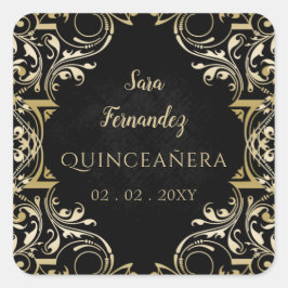 Rustic Black Gold Elegant Quinceanera Vierkante Sticker