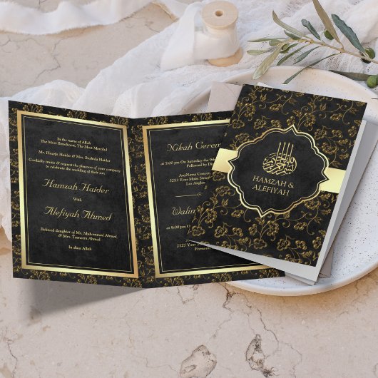  Rustic Black Gold Filigree Muslim Wedding