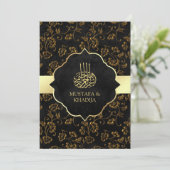  Rustic Black Gold Filigree Muslim Wedding Kaart (Staand voorkant)