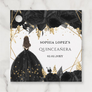Rustic Black Gold Floral Princess Quinceanera Bedankjes Labels