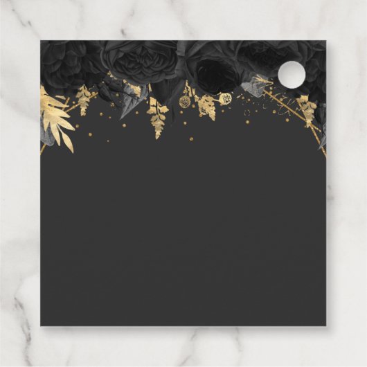 Rustic Black Gold Floral Princess Quinceanera Bedankjes Labels (Achterkant)