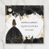Rustic Black Gold Floral Princess Quinceanera Bedankjes Labels (Voorkant)