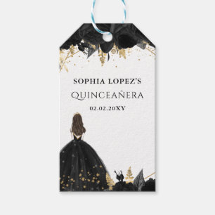 Rustic Black Gold Floral Princess Quinceanera Cadeaulabel