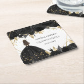 Rustic Black Gold Floral Princess Quinceanera Kartonnen Onderzetters (Schuin)