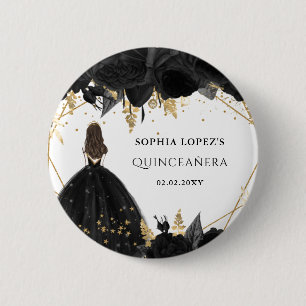 Rustic Black Gold Floral Princess Quinceanera Ronde Button 5,7 Cm