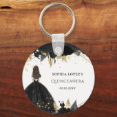 Rustic Black Gold Floral Princess Quinceanera Sleutelhanger (Voorkant)